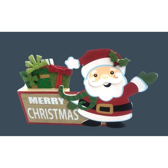 SANTA CLAUS WOODEN CHRISTMAS TABLETOP CENTERPIECE DECORE 14" X 8" - Picture 1 of 4